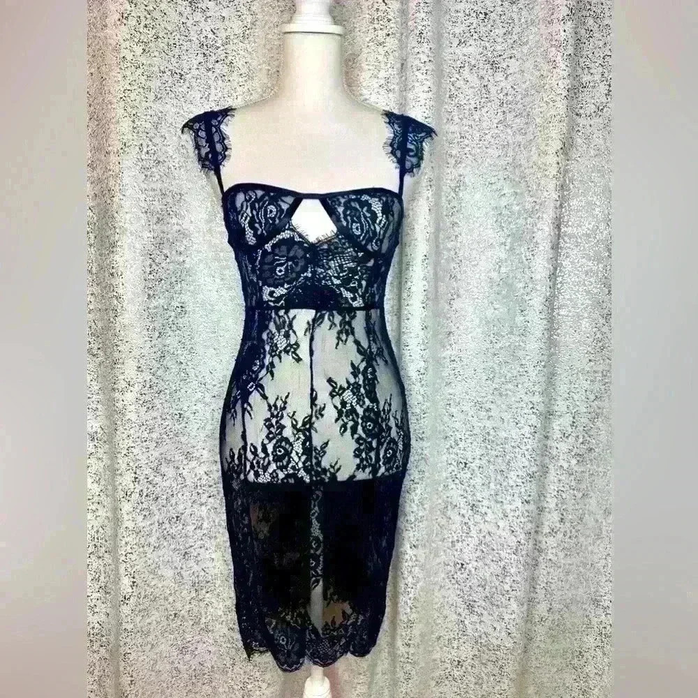 Chic Black Lace Cutout Mini Dress